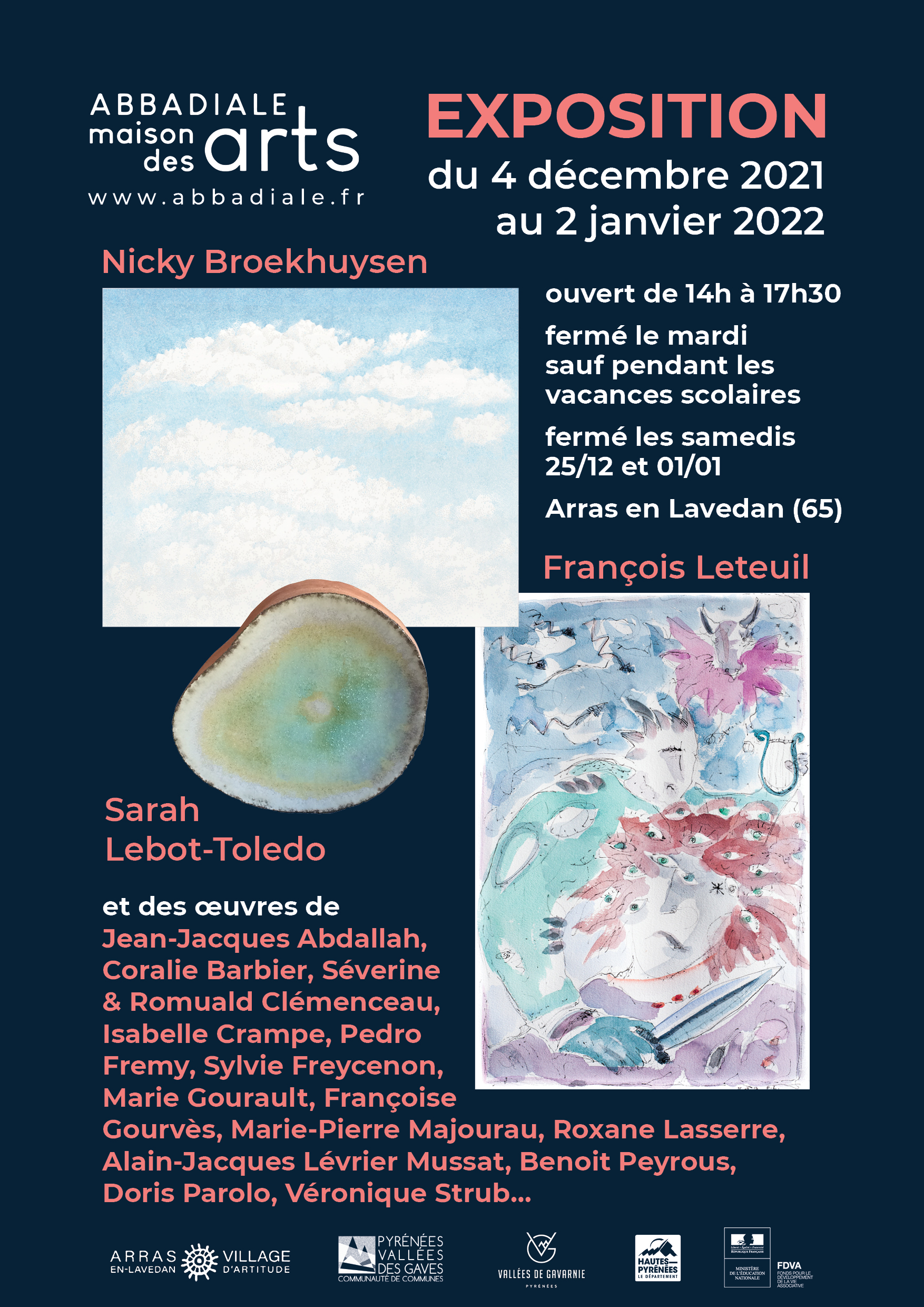 affiche_dec2021_noel Affiche de l'exposition de Noël 2021 – Nicky Broekhuysen, Sarah Lebot-Toledo, François Leteuil, L'Abbadiale Arras-en-Lavedan
