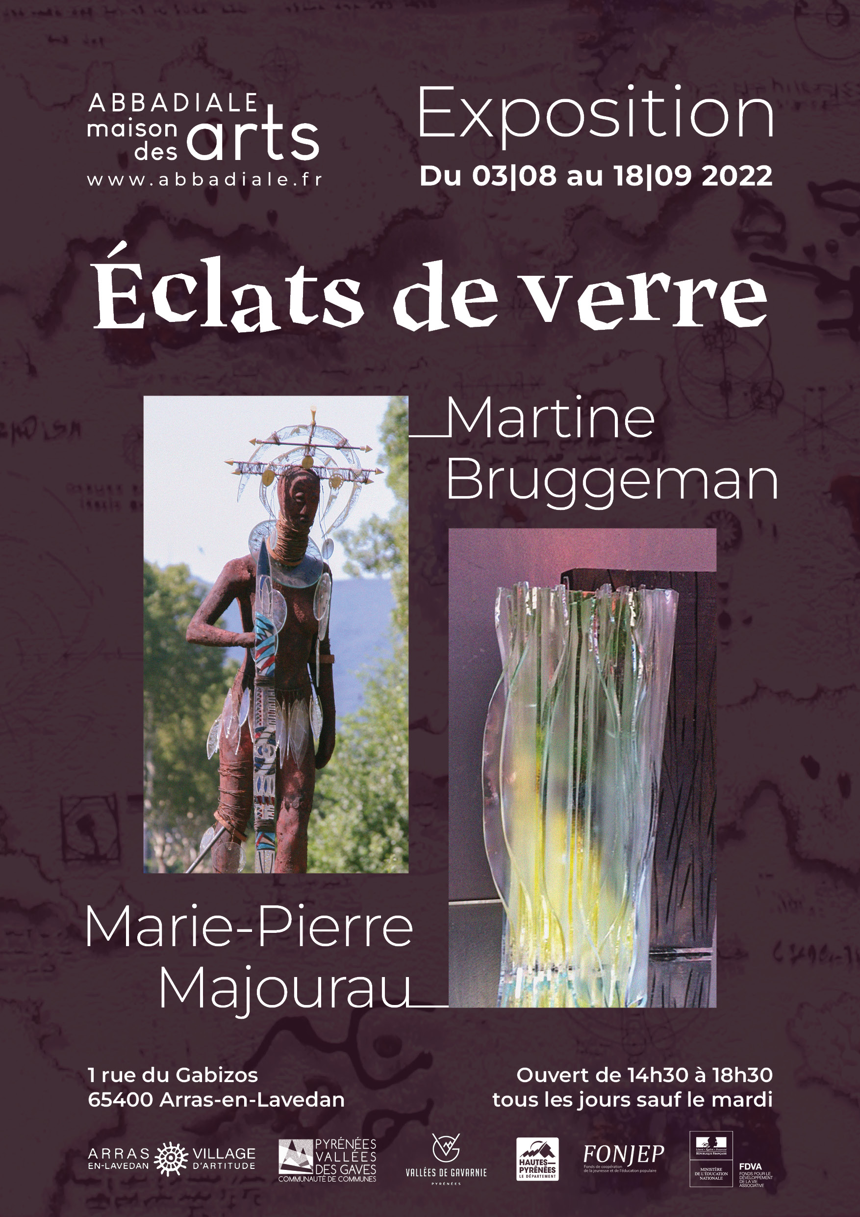 exposition eclats de verre martine bruggeman marie-pierre majourau abbadiale aout septembre 2022