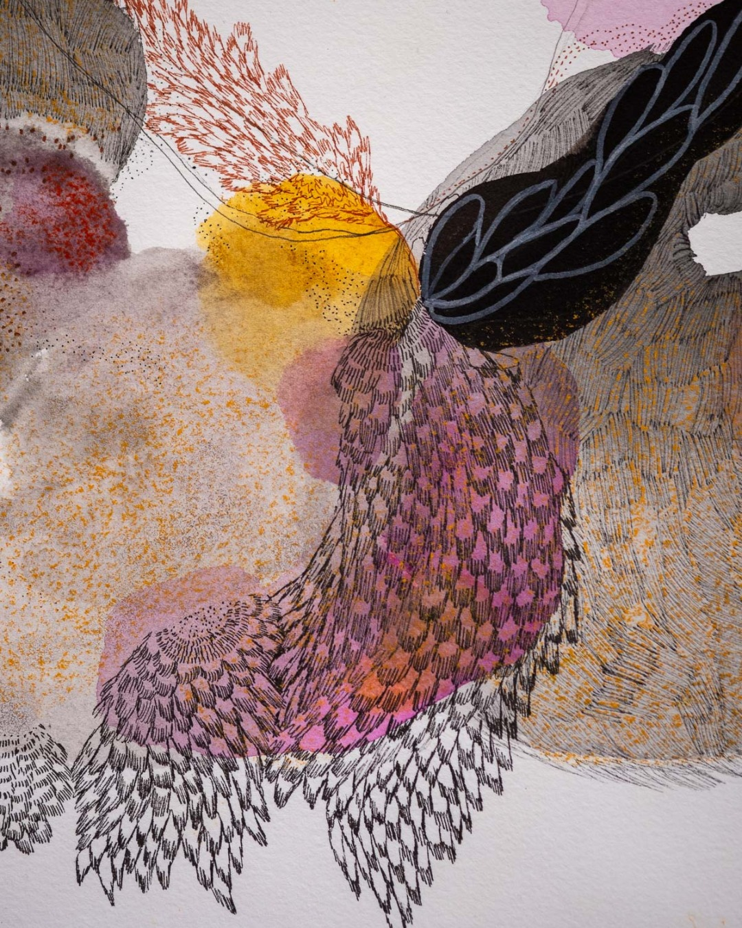 25-02_ekin-12-IGw Sandrine Ginisty, encre de Chine sur papier 50x65 cm, 2022, détails, exposition Intimes variations L'Abbadiale