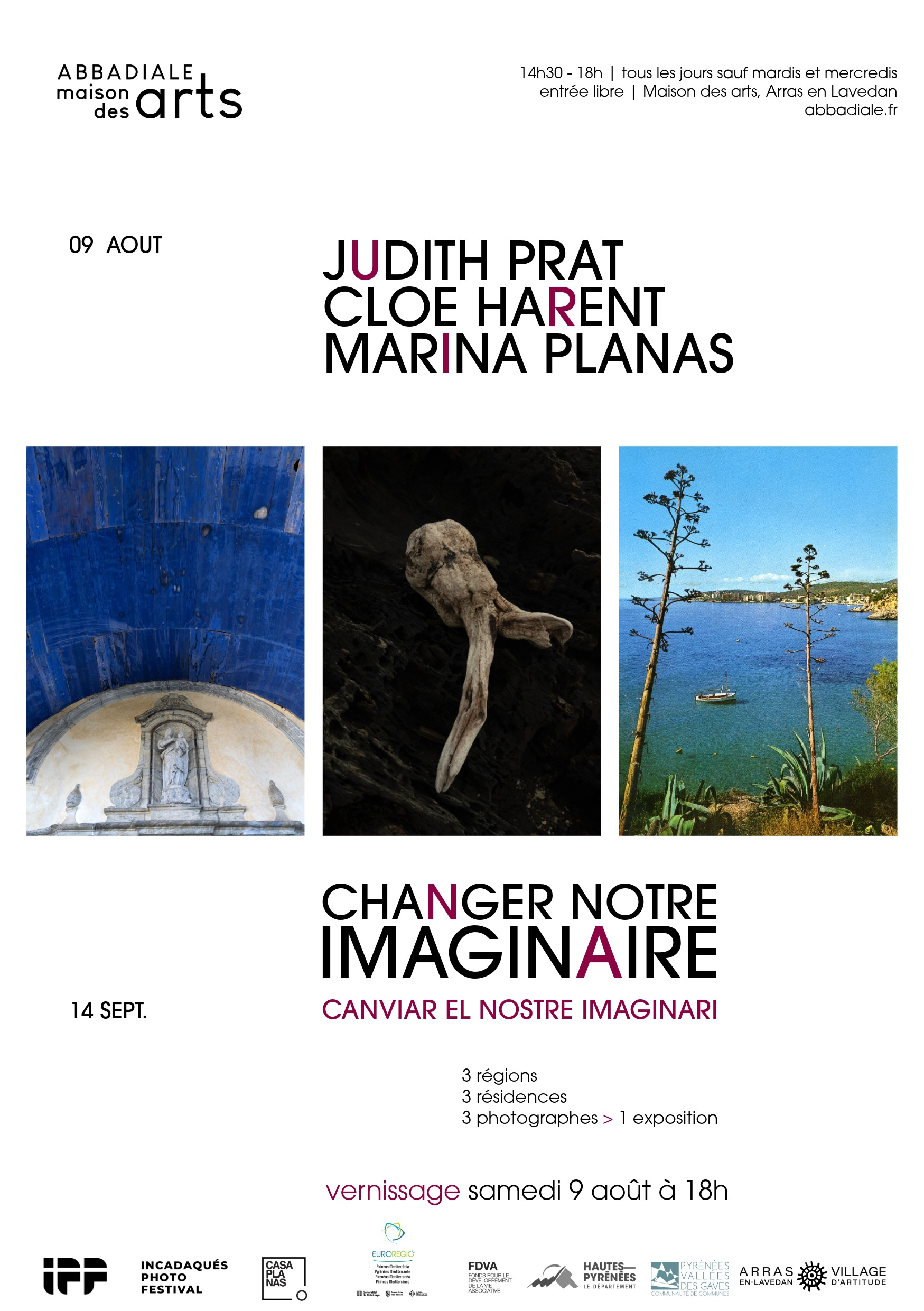 25-08_imaginaire-4-A5web Affiche de l'exposition Changer notre imaginaire – Judith Prat, Cloé Harent, Marina Planas, L'Abbadiale août-septembre 2025