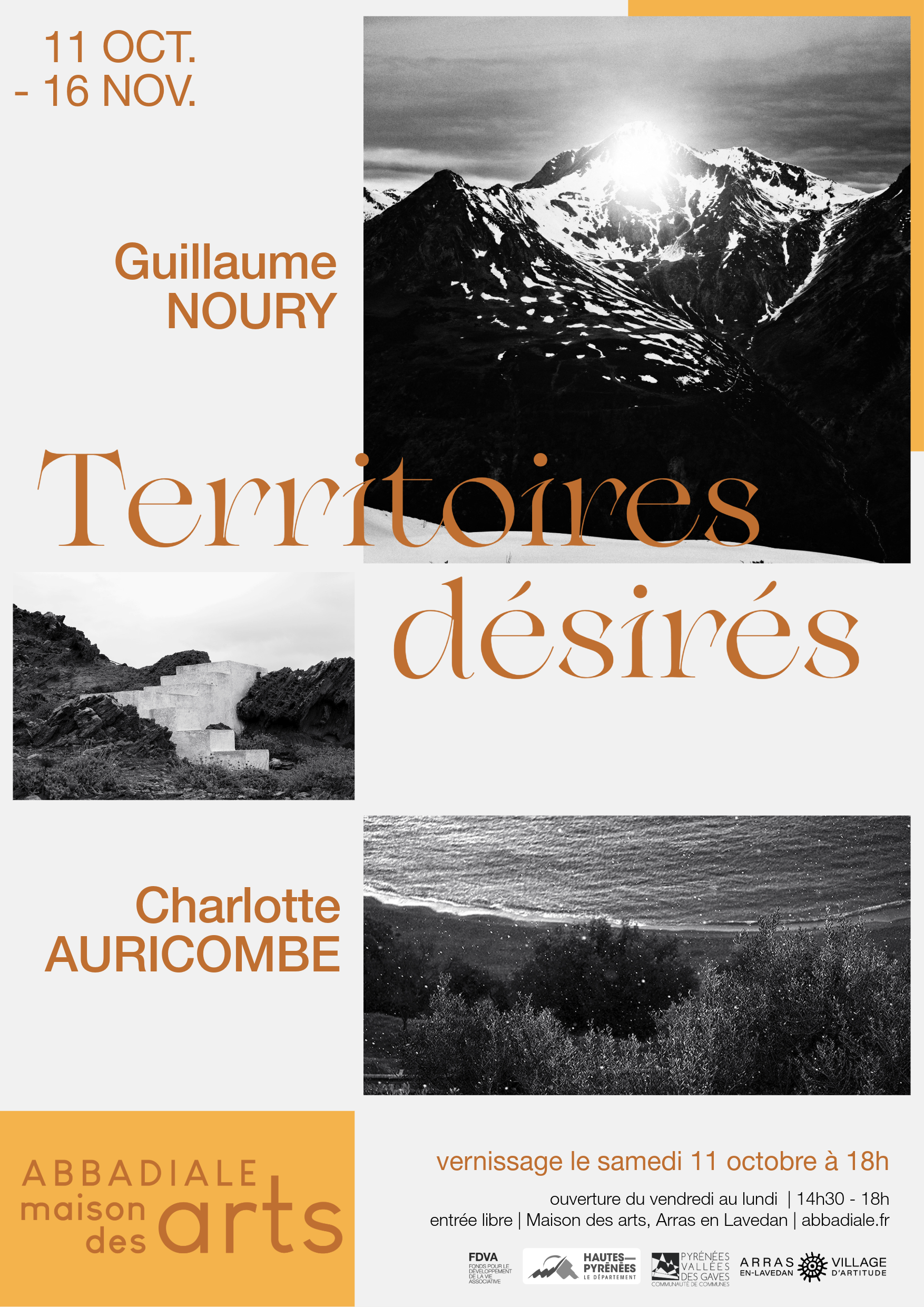 Affiche de l'exposition Territoires désirés – Charlotte Auricombe et Guillaume Noury, L'Abbadiale, octobre-novembre 2025
