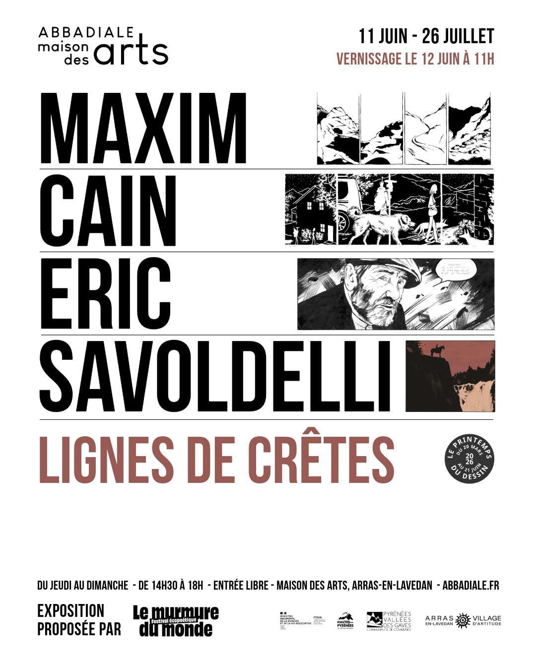 26-06_Lignes de cretes-5-IG Affiche de l'exposition consacrée à Maxim Cain et Eric Savoldelli, Lignes de crêtes, à l'Abbadiale, juin, juillet 2026-format 4:5