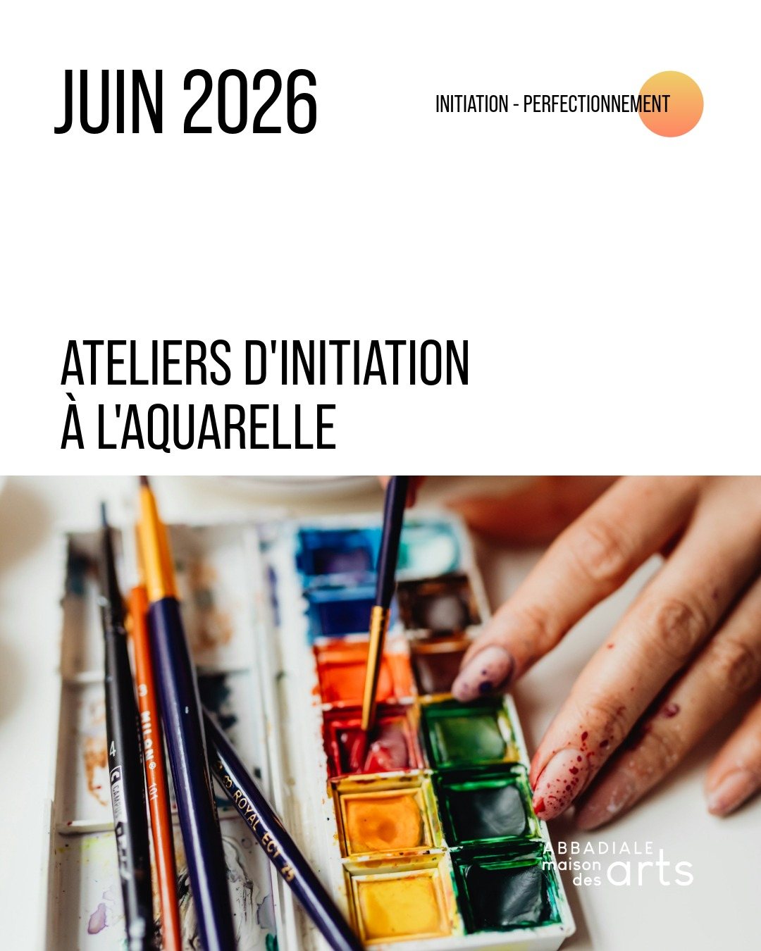 visuel pour les atleirs d'aquarelle de juin 2026 à l'Abbadiale avec Catherine Albrech